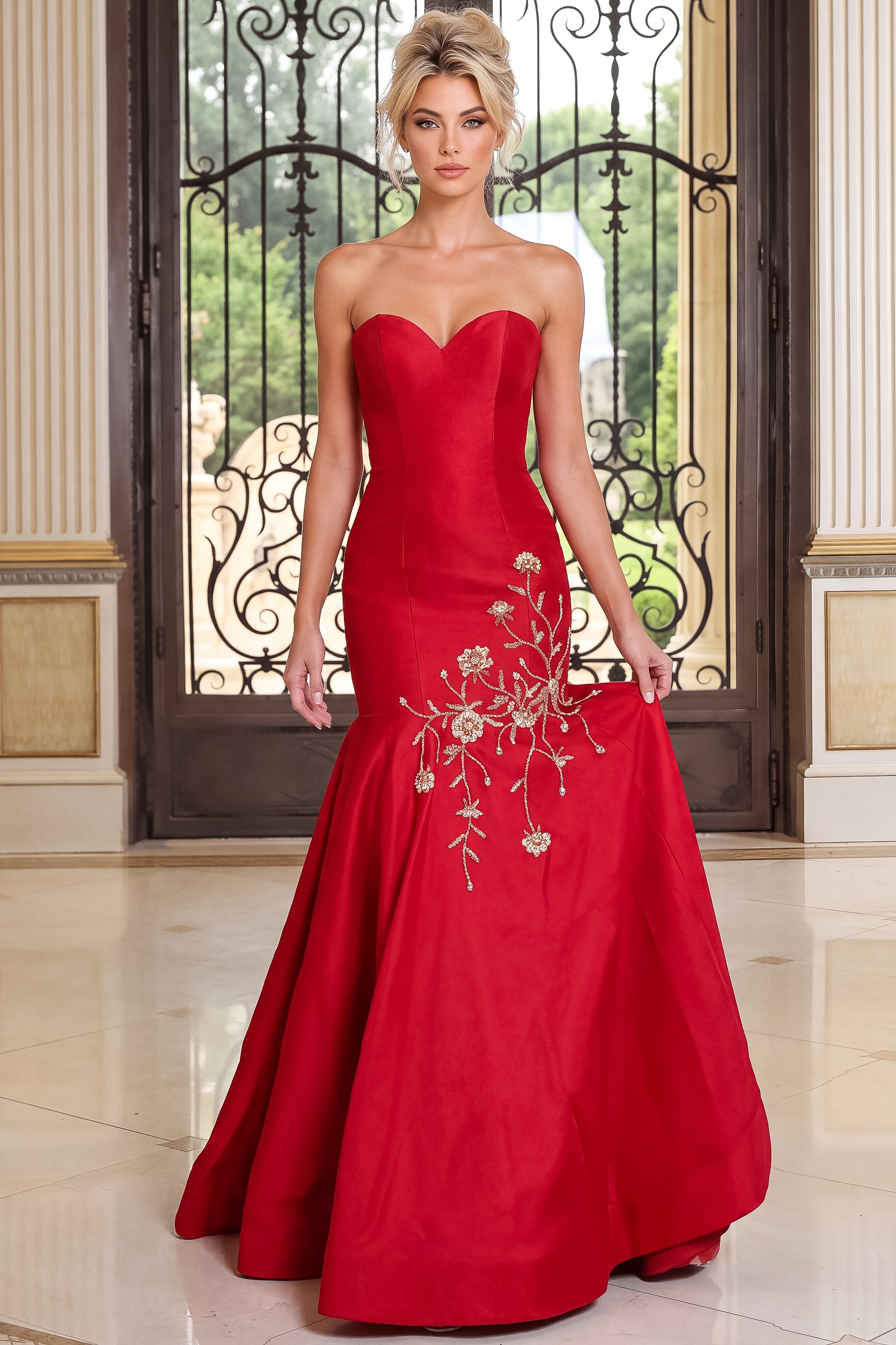 sweetheart neckline mermaid red dress 53140