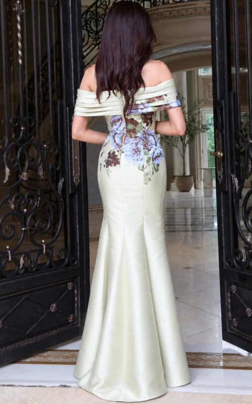 back of the off the shoulder mermaid green dress 53421