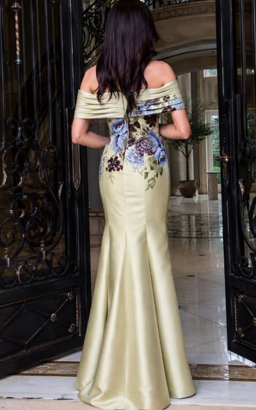 back of the off the shoulder mermaid green dress 53421