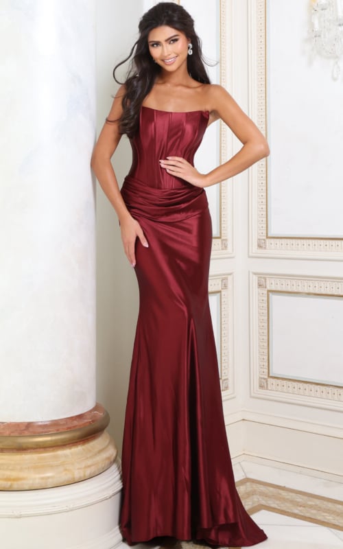 strapless corset bodice burgundy dress 53465