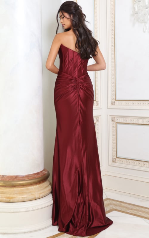 back of burgundy long prom dress 53465