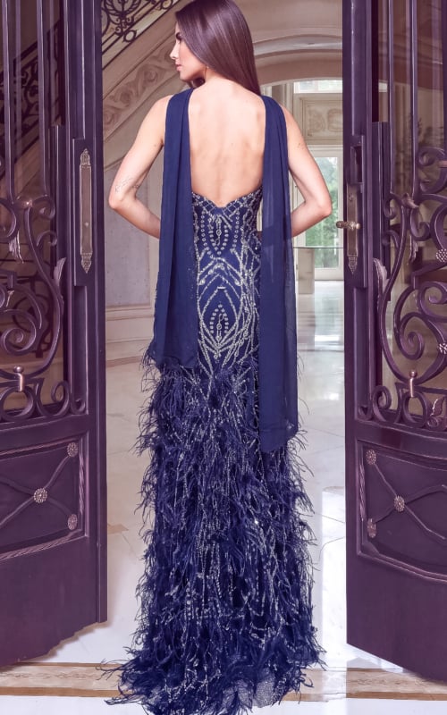 navy embellished fitted dress 53523