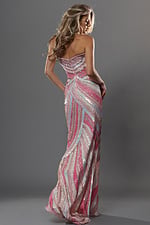 blush pink sheath long dress with strapless plunging v neckline sequin stripes high slit