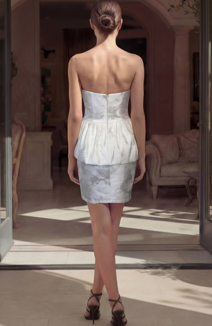 Floral Jacquard Strapless Peplum Mini Dress 53952