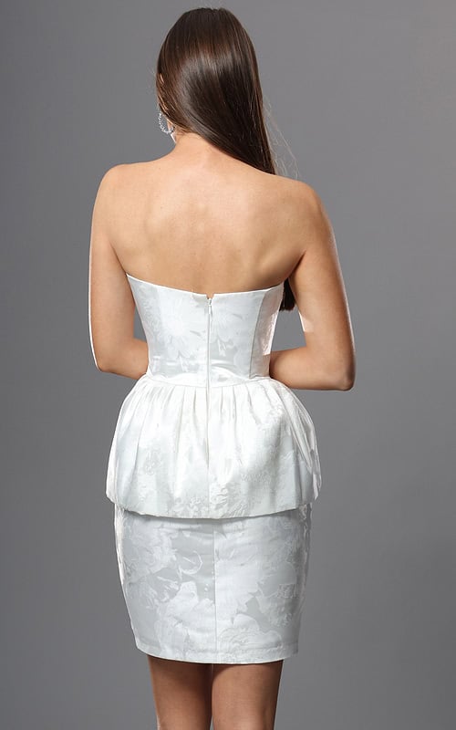 floral jacquard strapless peplum mini dress
