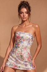 Sequin Floral Lace-Up Mini Dress 53965