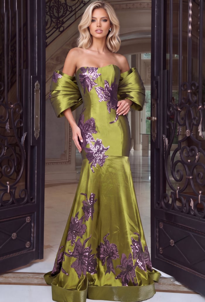 strapless green floral dress 54041