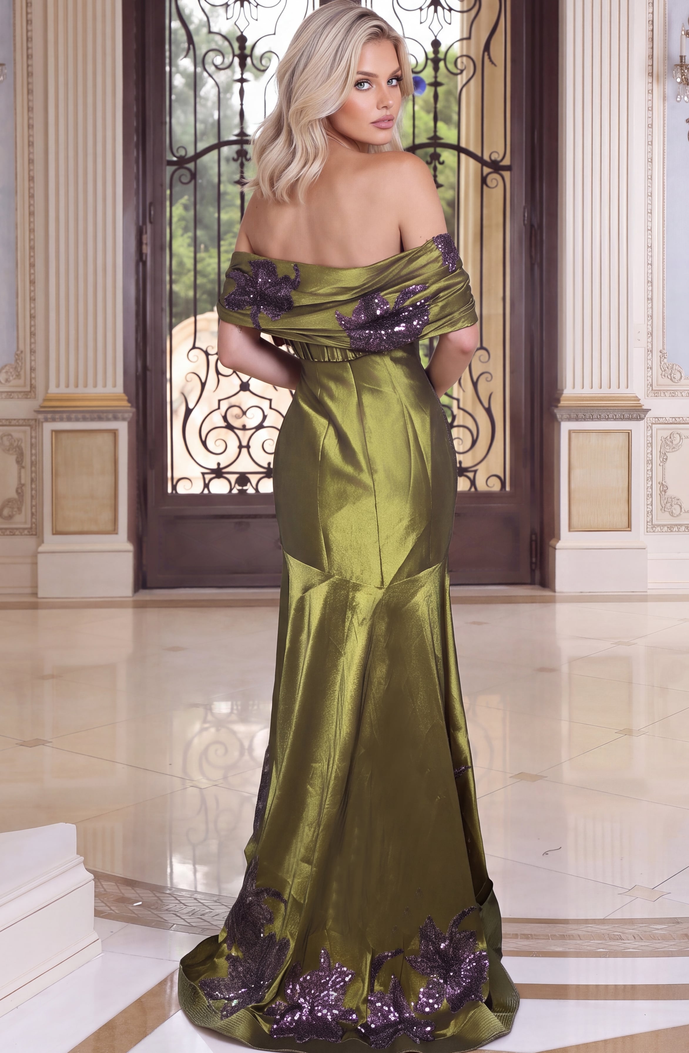 back of floral dress with matching shawl 54041