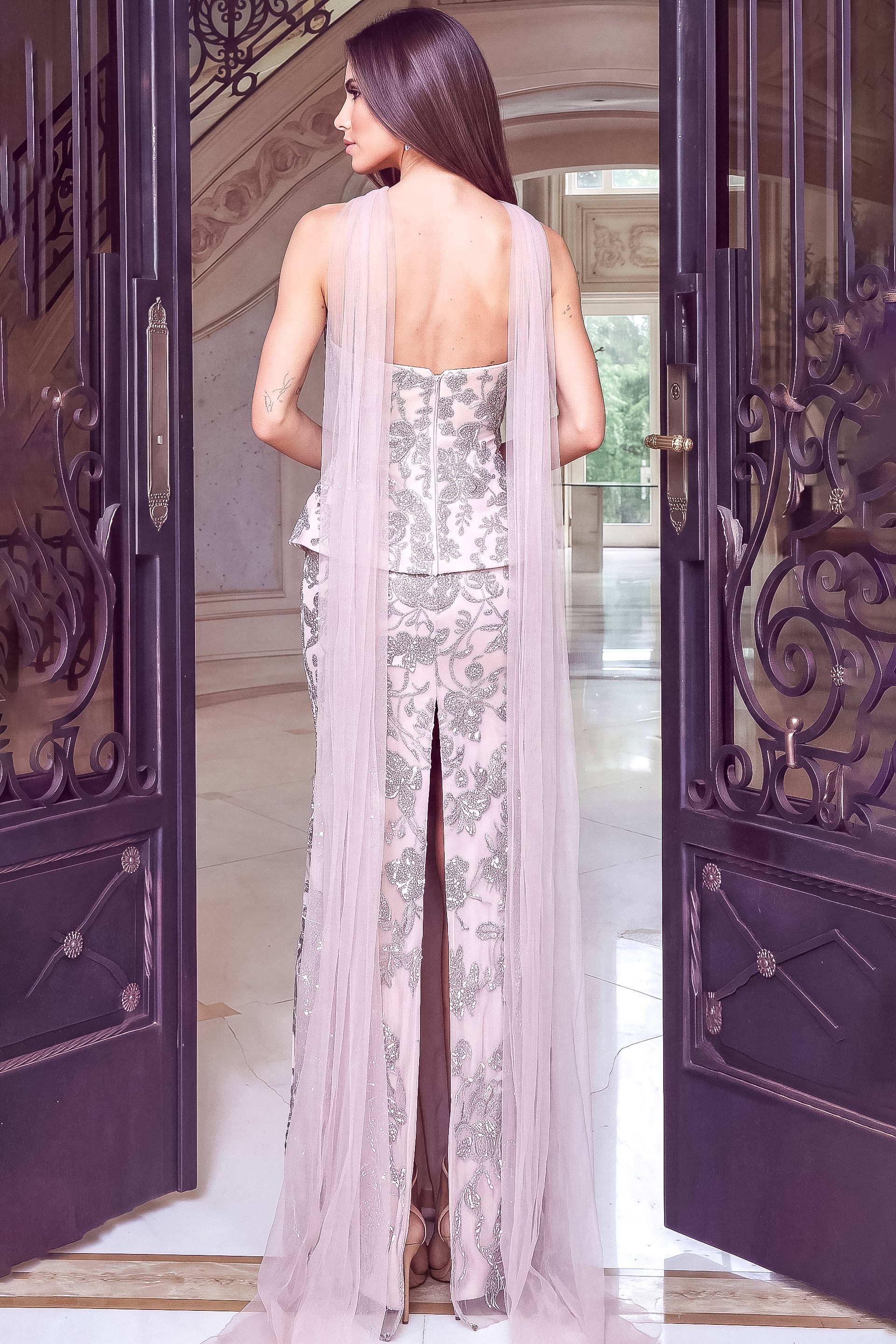 back of floral evening dress 54191