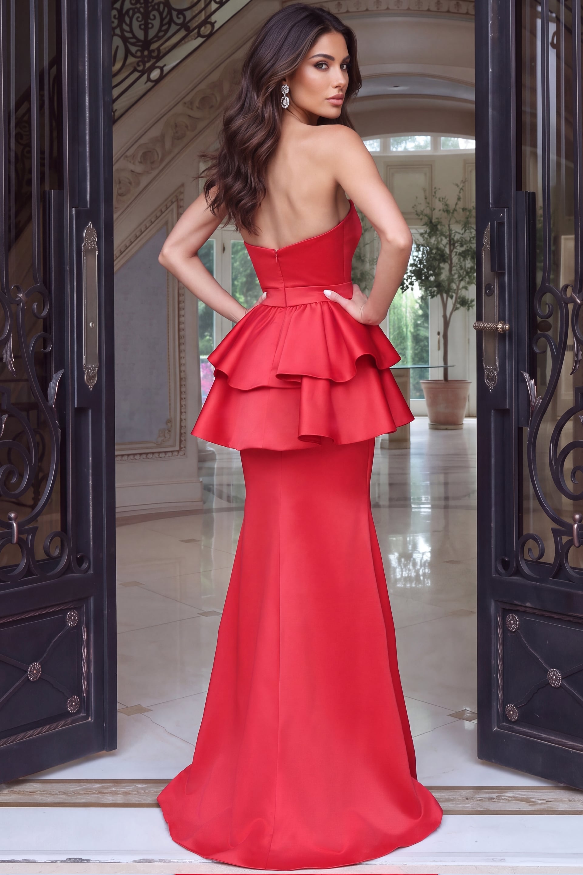 red peplum mermaid dress 54275