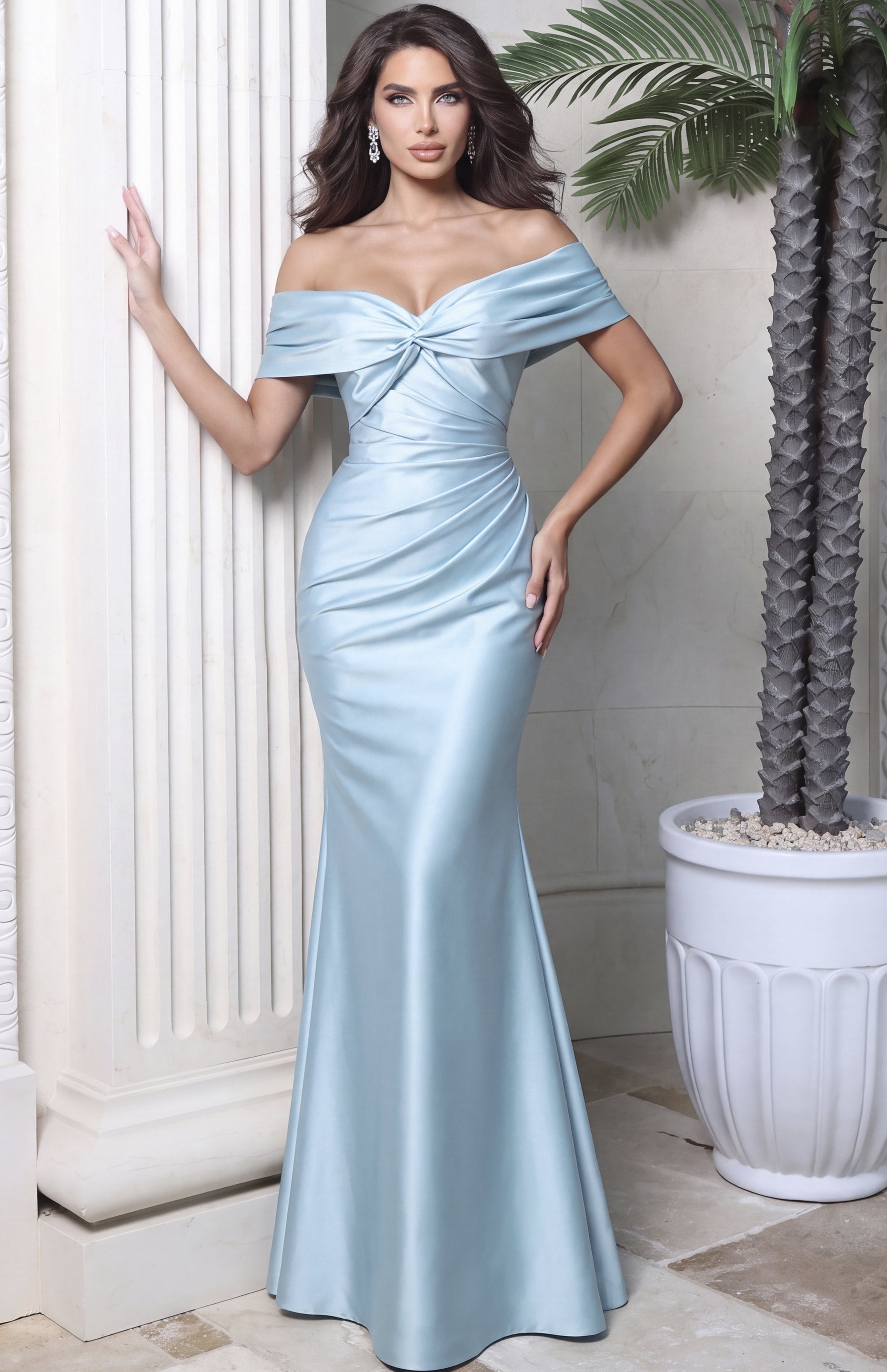 powder blue Jovani 54629 front, twisted bodice