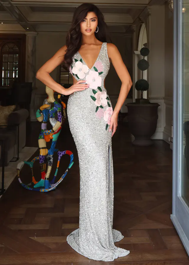 sequin floral backless dress 54999