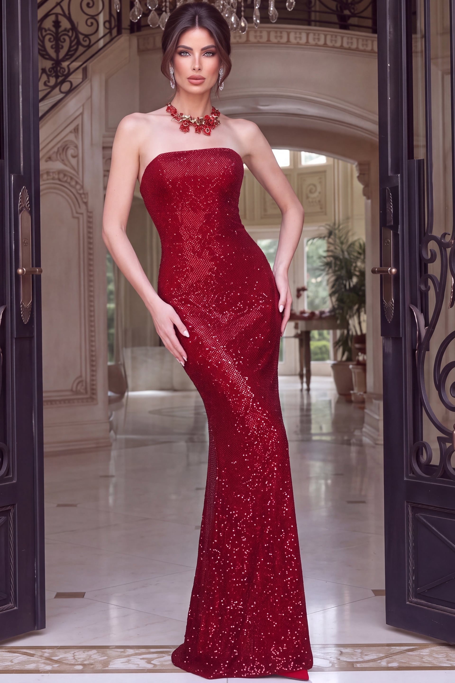 Strapless Straight Neck Sequin Mermaid Gown 55025 - Image 6