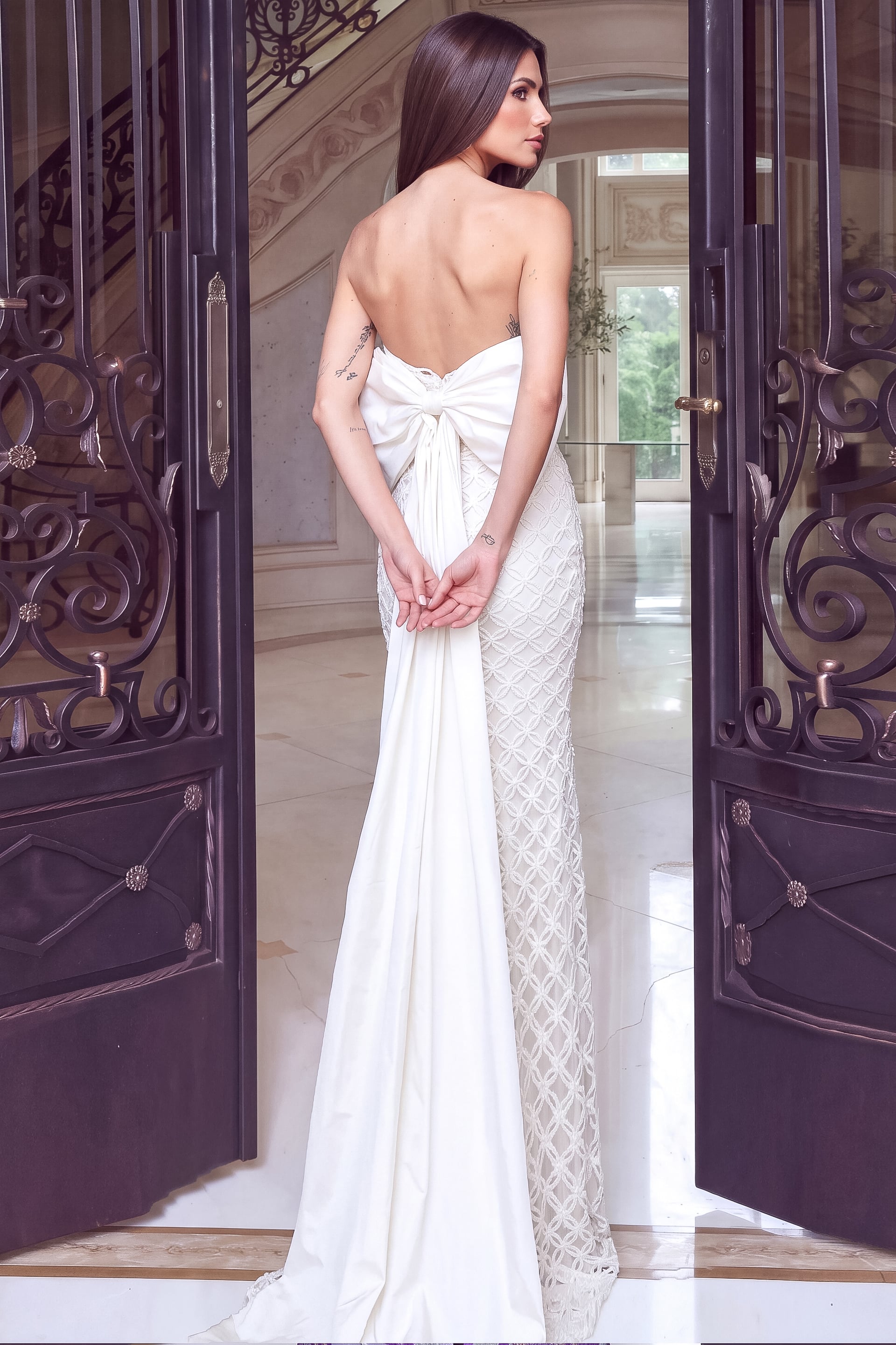 back of beaded dress with bow 55058