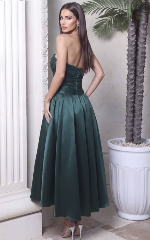 dark teal Jovani 55101 Back view, ruched bodice