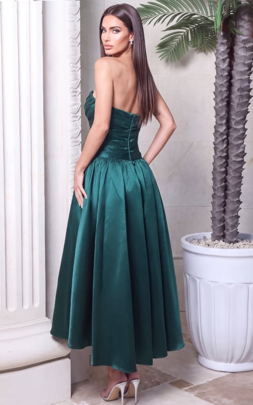 back of fit and flare green midi dress