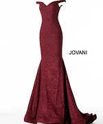 Model wearing Jovani 55187 burgundy dress