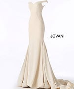 Model wearing Jovani 55187 ivory dress