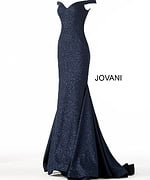 Model wearing Jovani 55187 navy dress