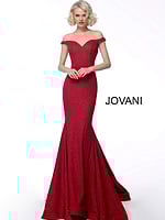 Model wearing Jovani 55187 red dress