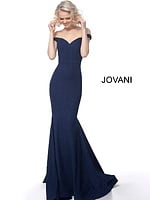 Model wearing Jovani 55187 navy dress