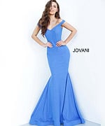 Model wearing Jovani 55187 royal dress back view