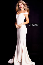 Model wearing Jovani 55187 white dress