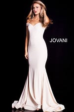Model wearing Jovani 55187 white dress