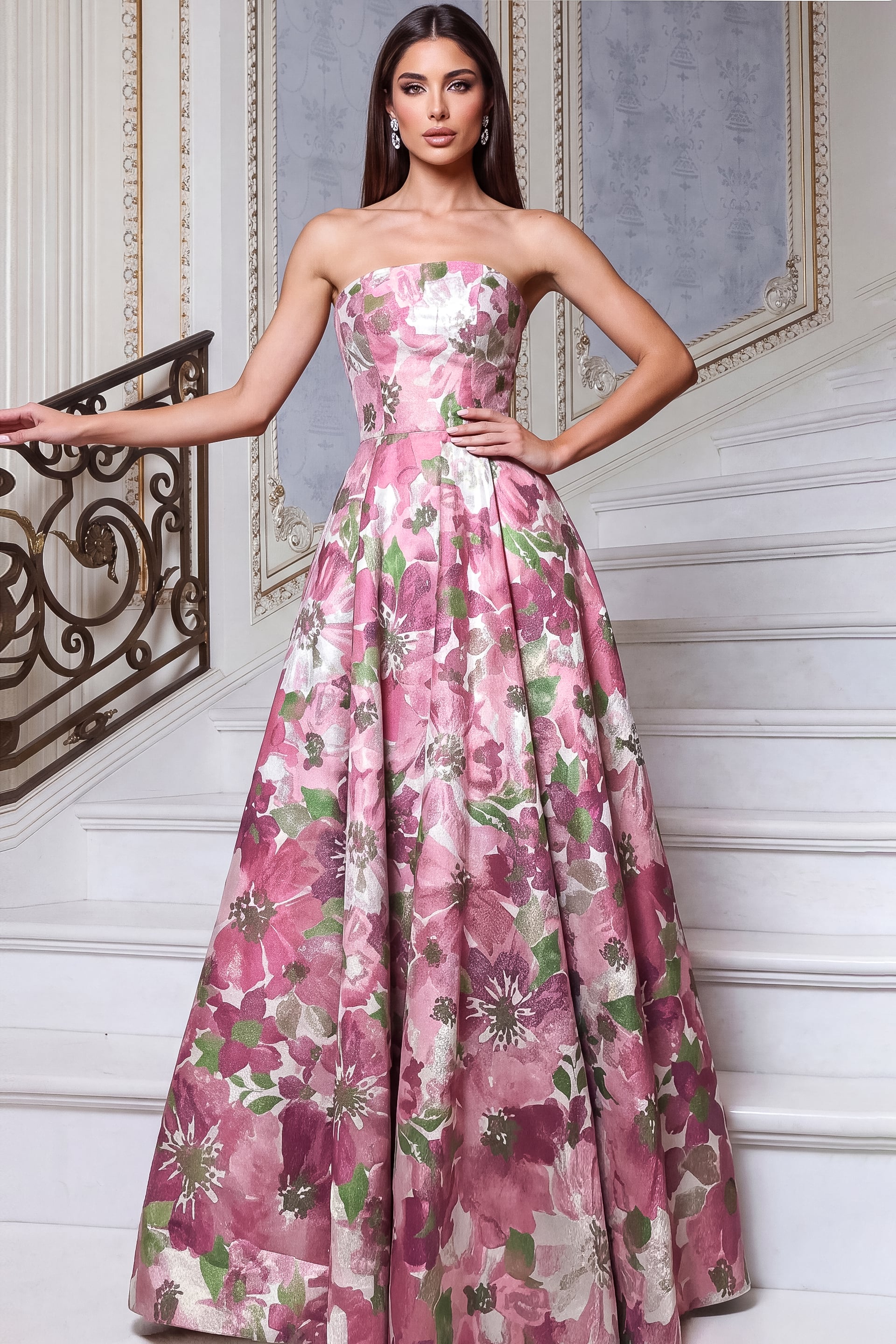 strapless a line dress pattern Floral Gown 55284 aline VeMee Full 6 Hoop Size:Us Size 18W a strapless gown that
