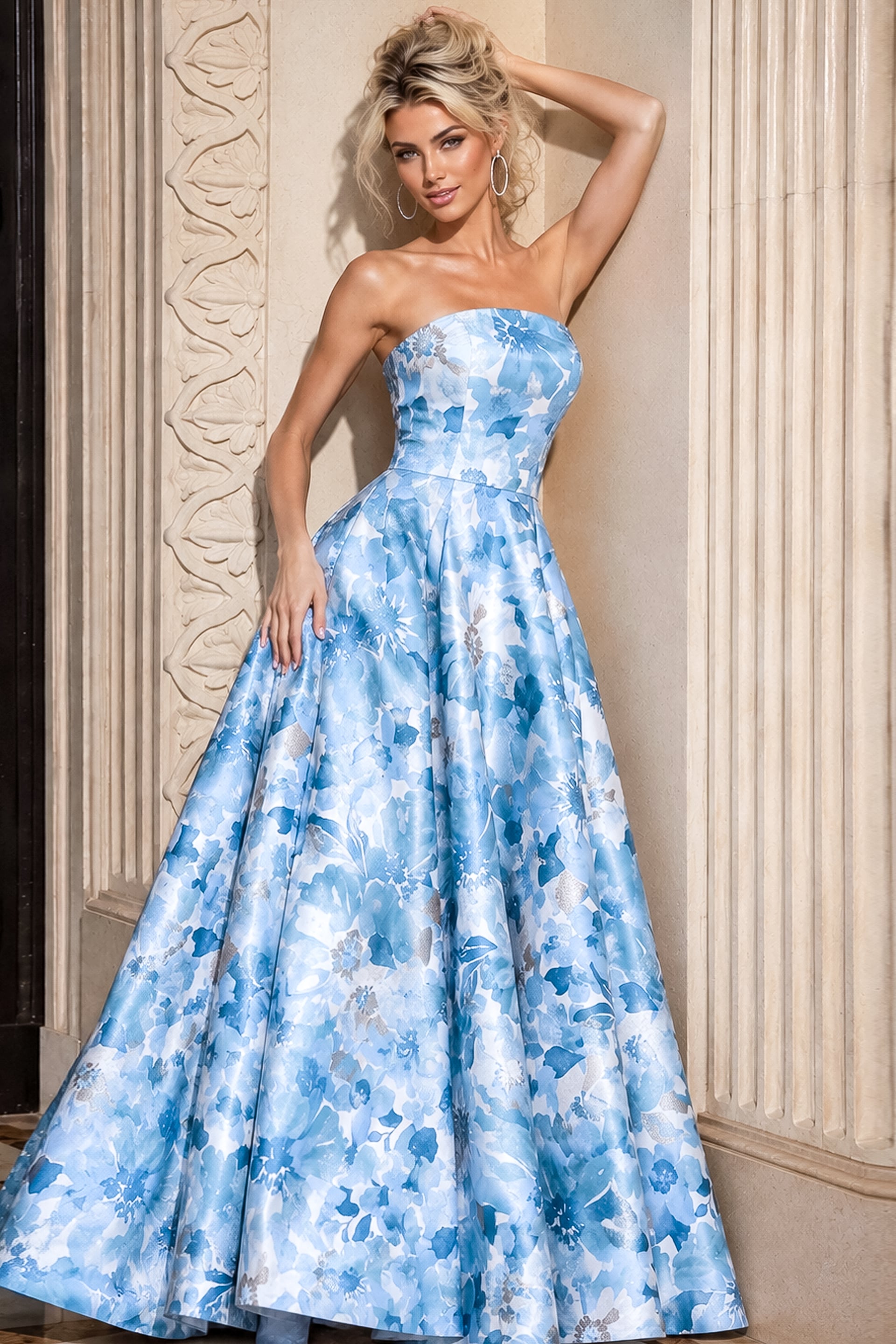 strapless A line dress with pleated dress 55315