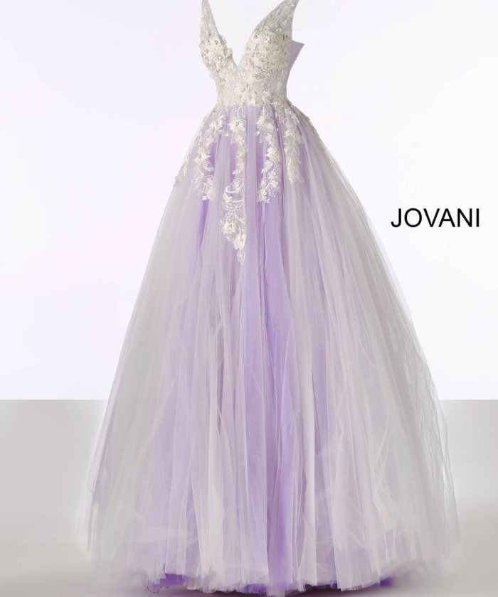 Model wearing Jovani 55634 Red Floral Appliques Dress 2023
