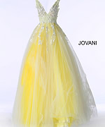 Model wearing Jovani 55634 Red Floral Appliques Dress 2023