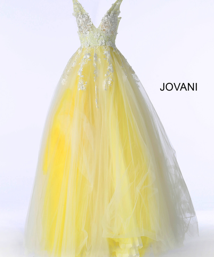 Model wearing Jovani 55634 Red Floral Appliques Dress 2023