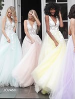 Model wearing Jovani 55634 Red Floral Appliques Dress 2023