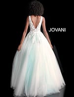 Model wearing Jovani 55634 Red Floral Appliques Dress 2023