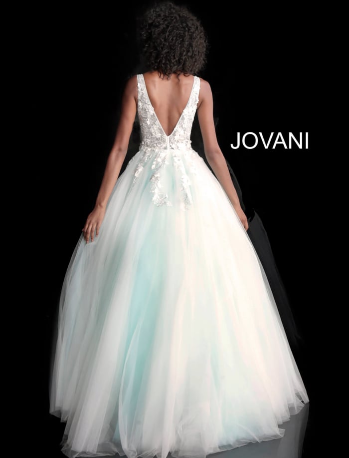 Model wearing Jovani 55634 Red Floral Appliques Dress 2023