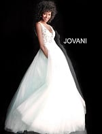 Model wearing Jovani 55634 Red Floral Appliques Dress 2023