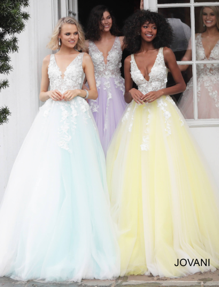 Model wearing Jovani 55634 Red Floral Appliques Dress 2023
