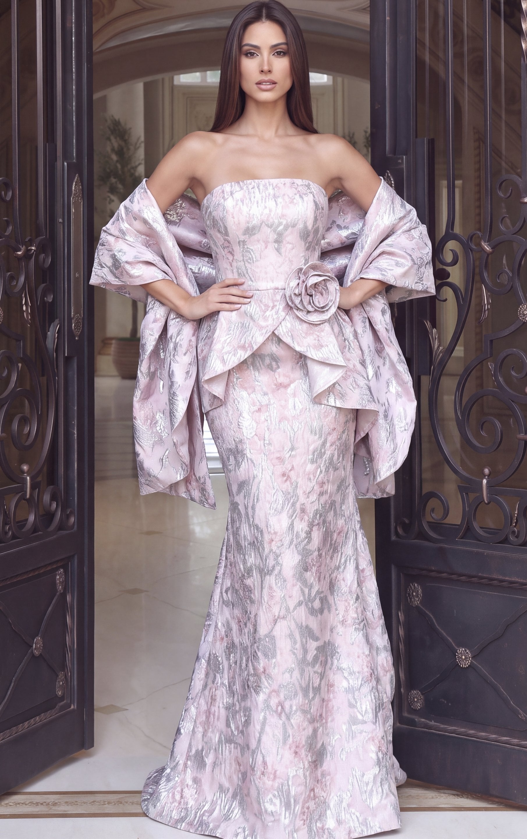 pale pink Jovani 55659 Front, waist flower detail