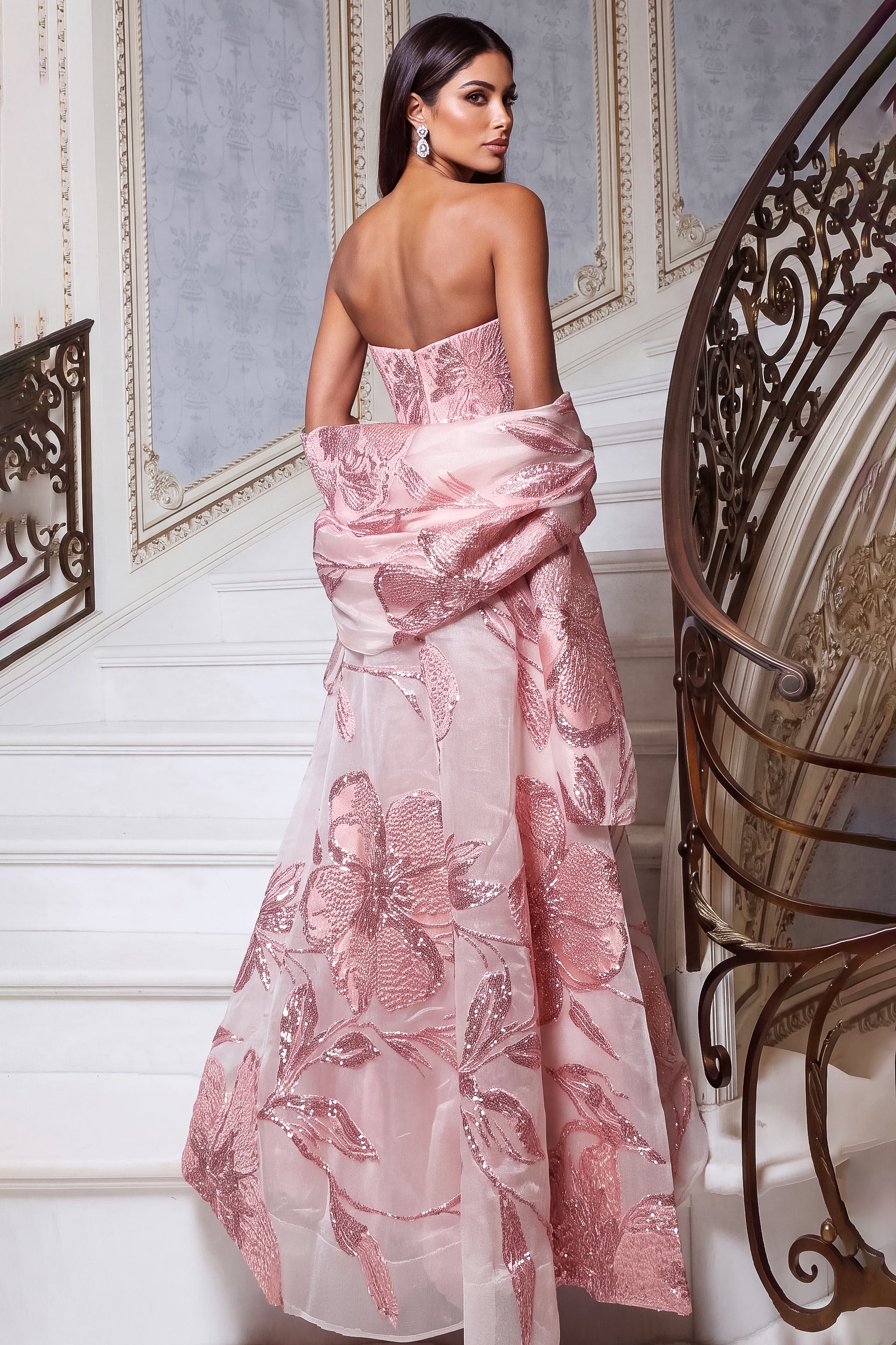 back of print pink a line dress 55687