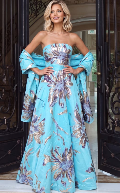 a line floral blue dress 55688