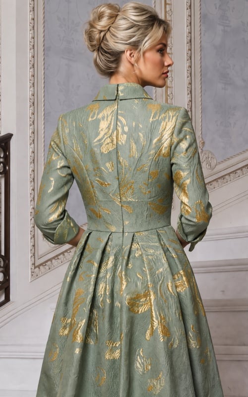 V-Neck Gold Pattern Ball Gown 55735