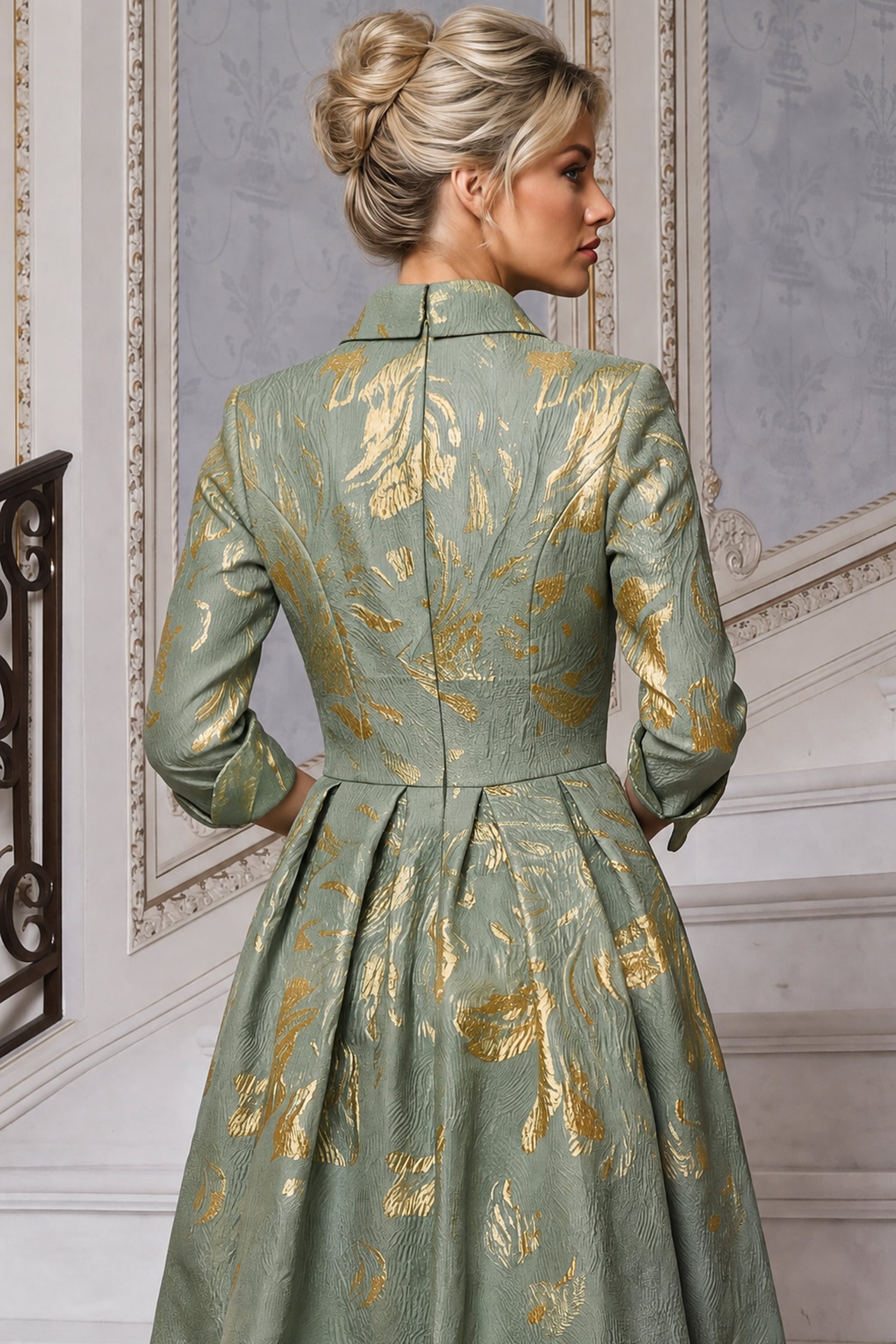 V-Neck Gold Pattern Ball Gown 55735 - Image 2
