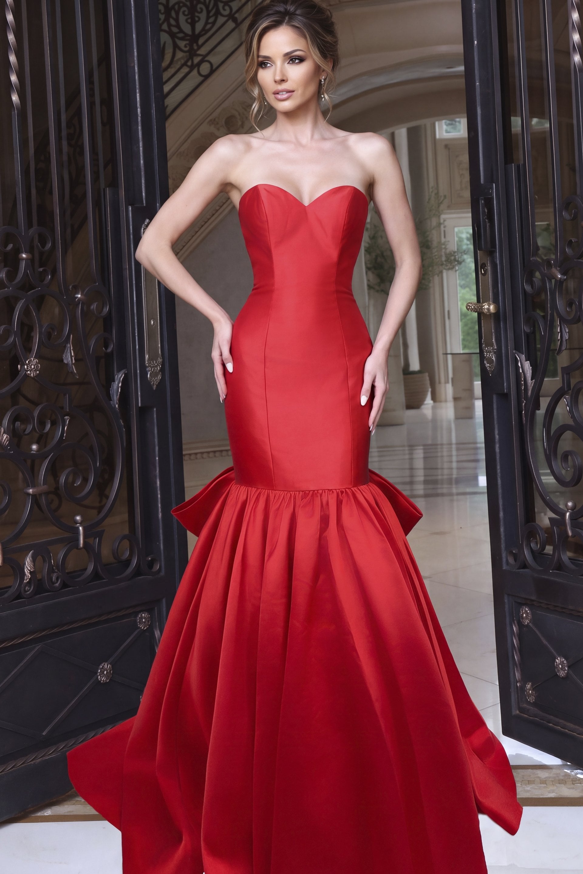 red Jovani 55796 front, sweetheart neckline