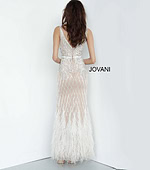 Back view of Jovani 55796 ivory dress featuring elegant beadwork.