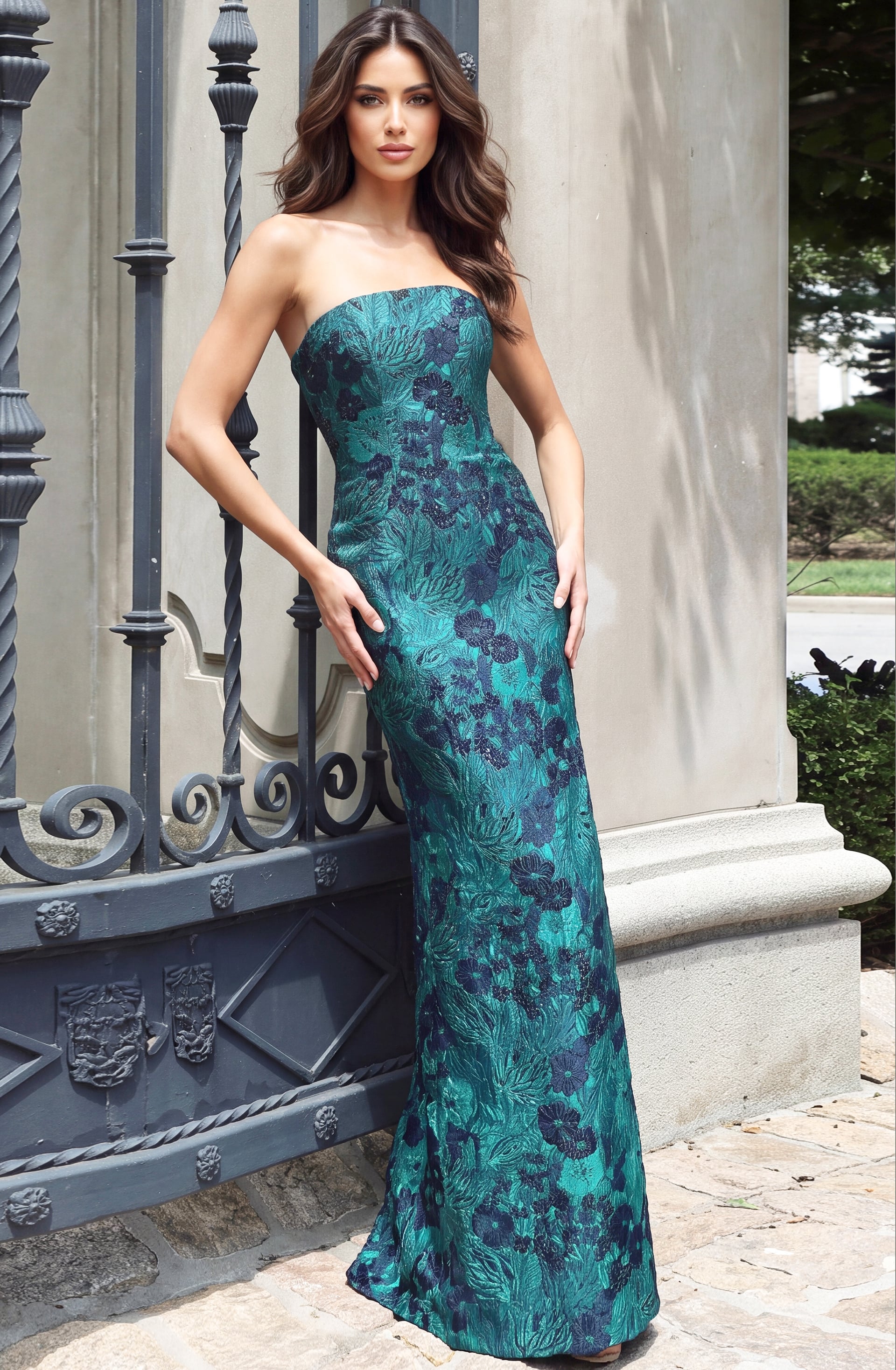 blue strapless print dress 55859