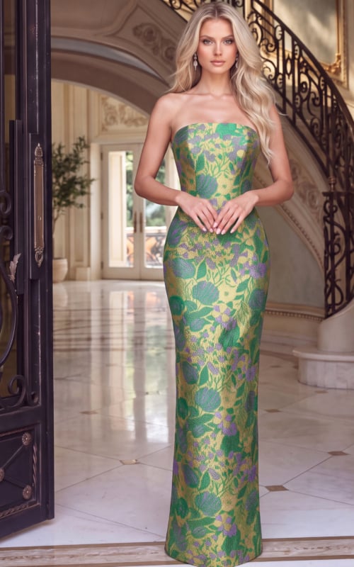 green print strapless dress 55860