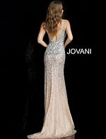 Back view of Jovani 57932 showcasing a shimmering silver design.