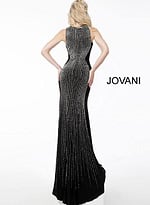Back view of Jovani 57935 black gown showing intricate beadwork.