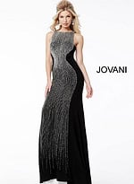 Jovani 57935 show-stopping black gown adorned with beads.